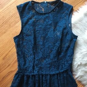 EUC Zara Blue Lace Peplum Shirt Blouse Sheer Sz 5​​​​​